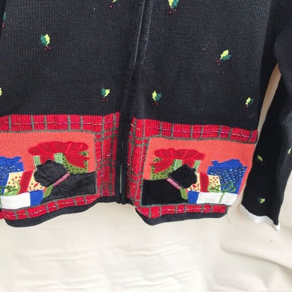 Vintage All Points Kim Rogers Christmas Sweaters Womens Small Black Snowman/dogs - Picture 10 of 10